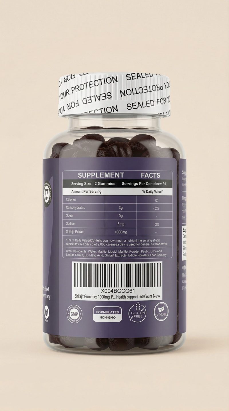 Supplement bottle with label on a beige background