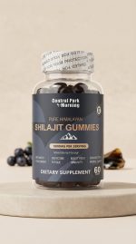 Bottle of Central Park Morning Shilajit Gummies on a beige background