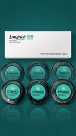 Longrich hair care product packaging on a teal background