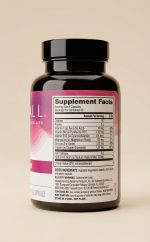 Supplement bottle with label on a beige background