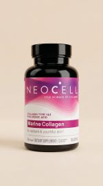 Neocell Marine Collagen supplement bottle on a beige background