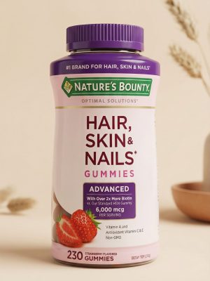 Nature's Bounty Hair, Skin & Nails gummies bottle on a light background