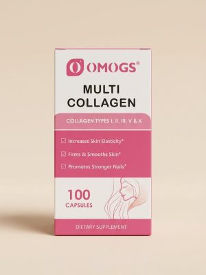 Omogs Multi Collagen supplement box on a beige background