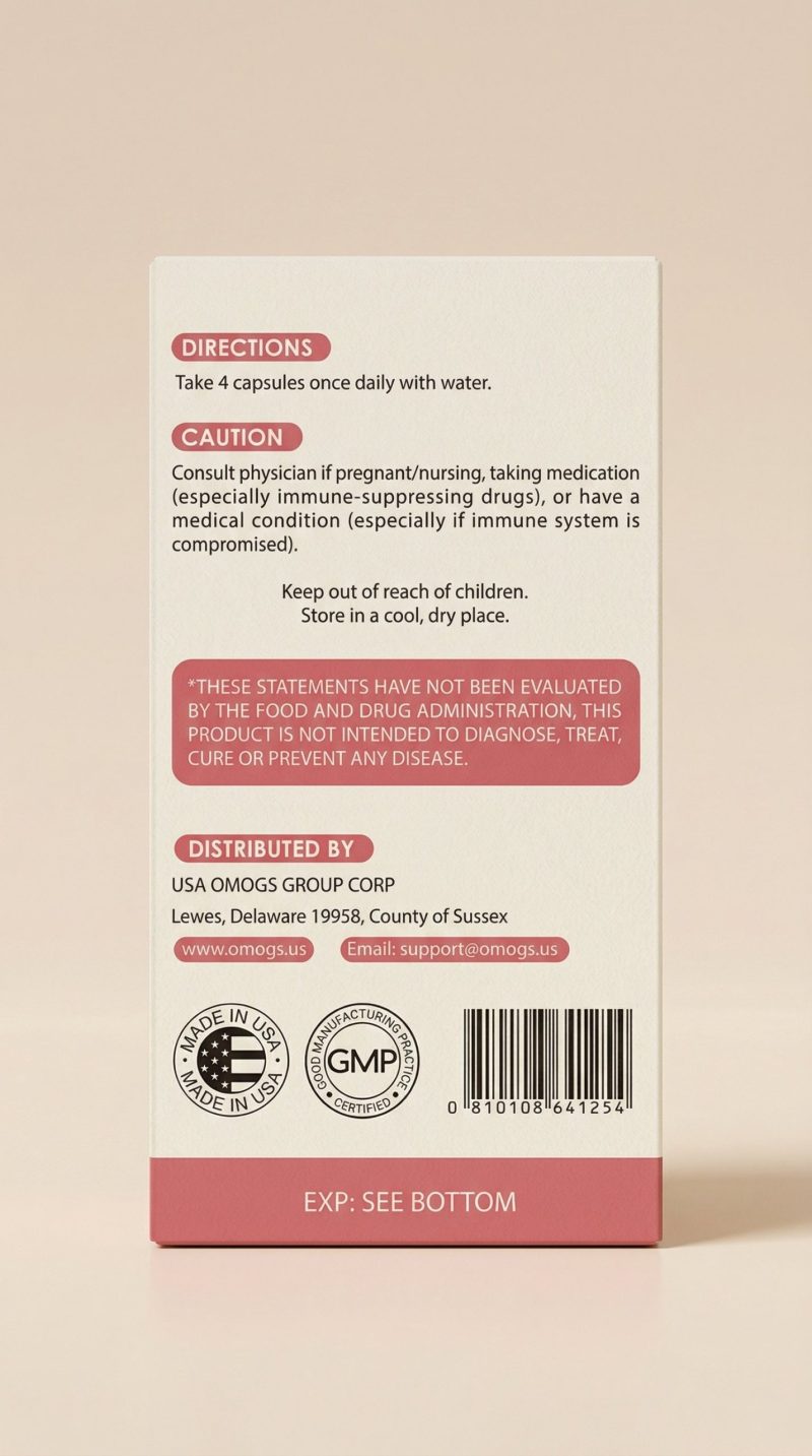 Medication bottle label with text and logos on a beige background