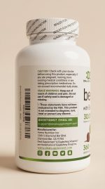 Supplement bottle with label on a beige background